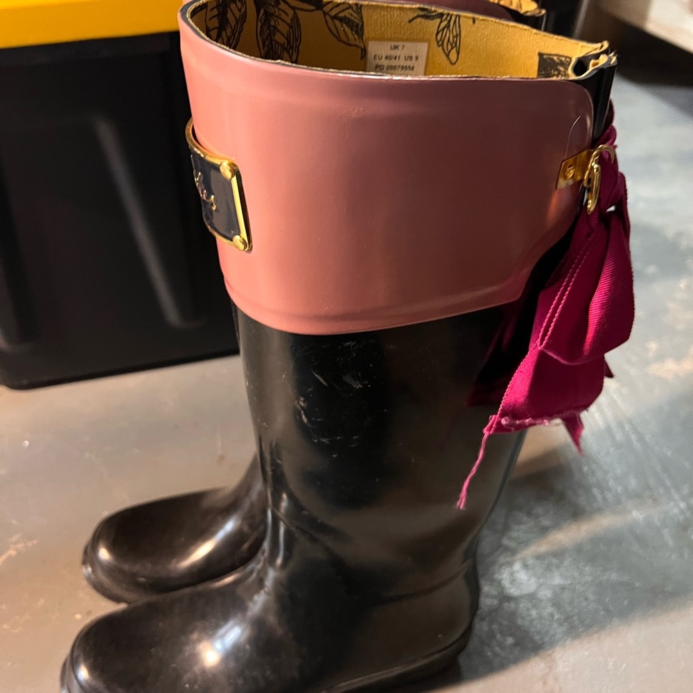 Joules Black and Pink Women's Bow Boots